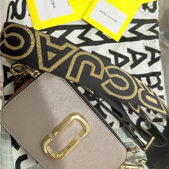 Marc Jacobs Camera Bag Taupe Crossbody Bag with Black and Gold Strap - Picture 1 of 2